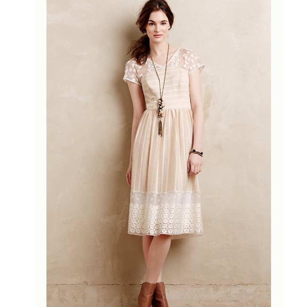 Anthropologie Poema Lace Cream Midi Dress
